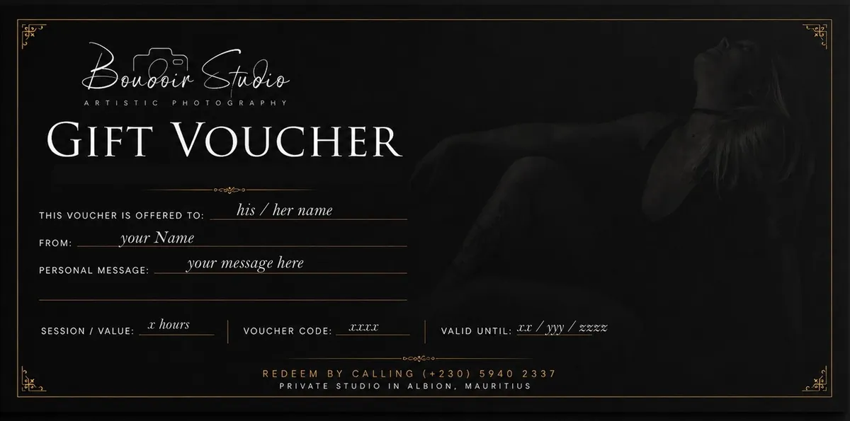 Example Boudoir Studio photography session gift voucher