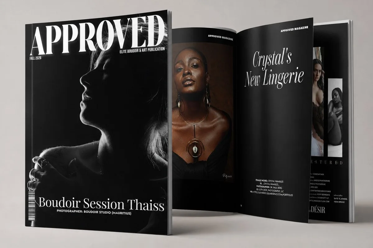 Approved Magazine cover mockup featuring a Boudoir Studio photograph created in Mauritius