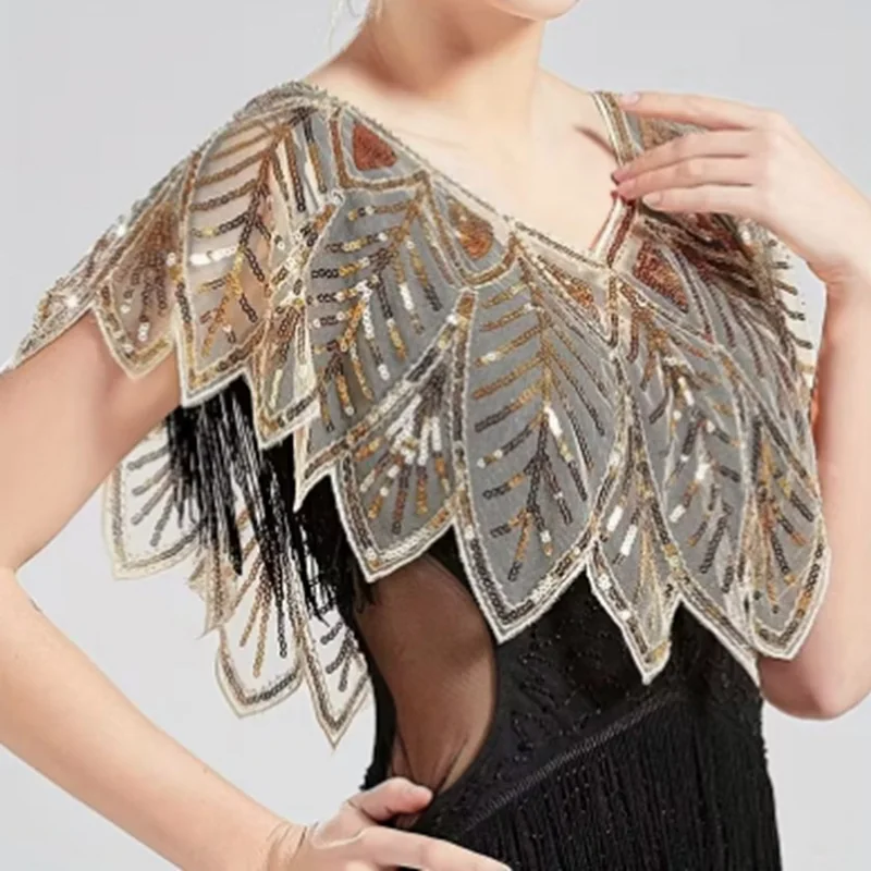 Cape épaule sequins dorés et argentés