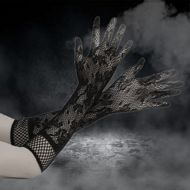 Elegant Black Lace Fishnet Elastic Gloves For Women