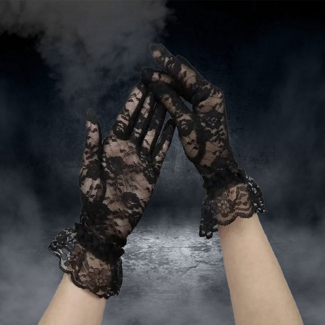 Elegant Black Lace Breathable Floral Women Gloves